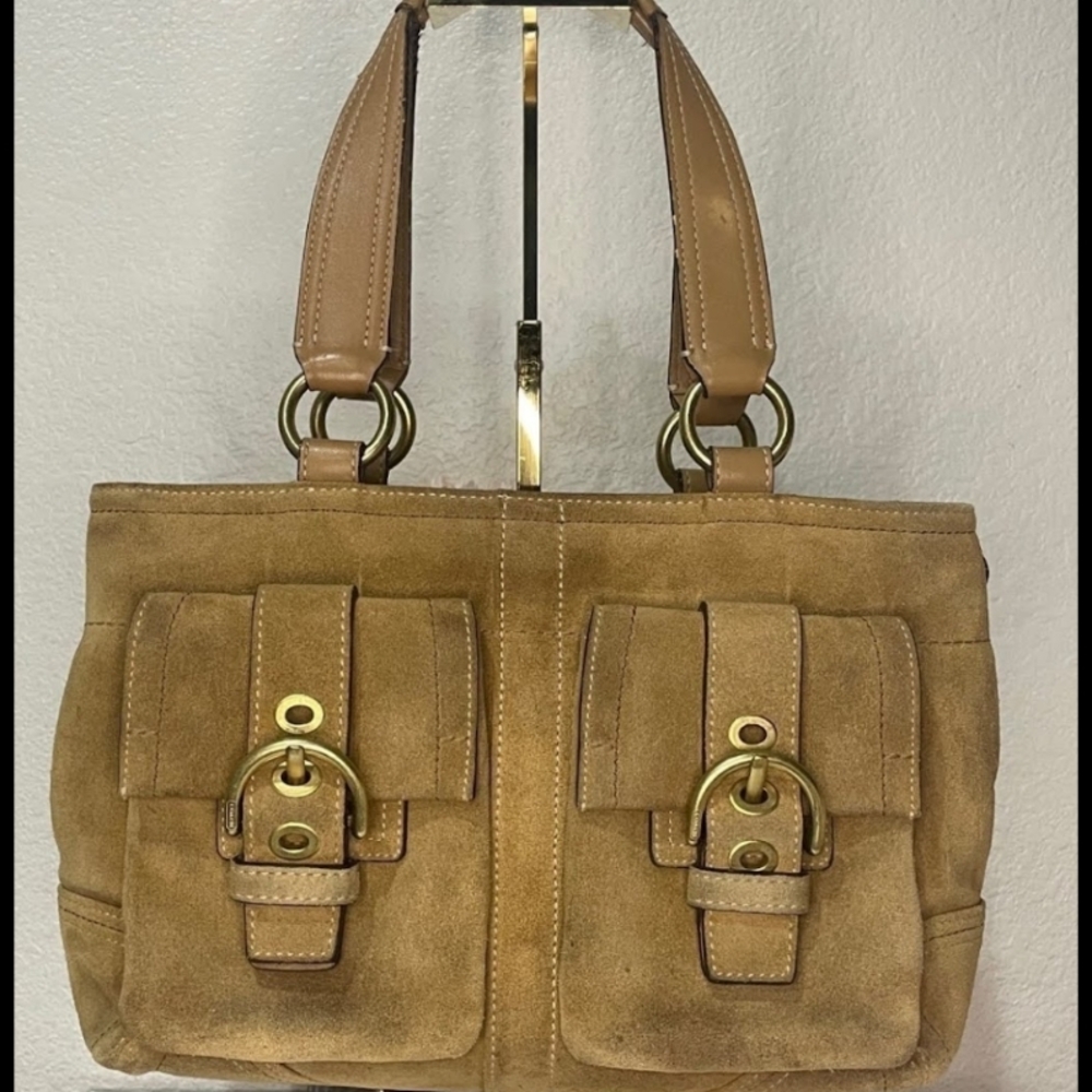 Extremely RARE-Vintage Coach Y2K SOHO Big Buckle Tan Suede Satchel HandBag